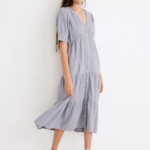 Petite Lightspun Button-Front Tiered Midi Dress